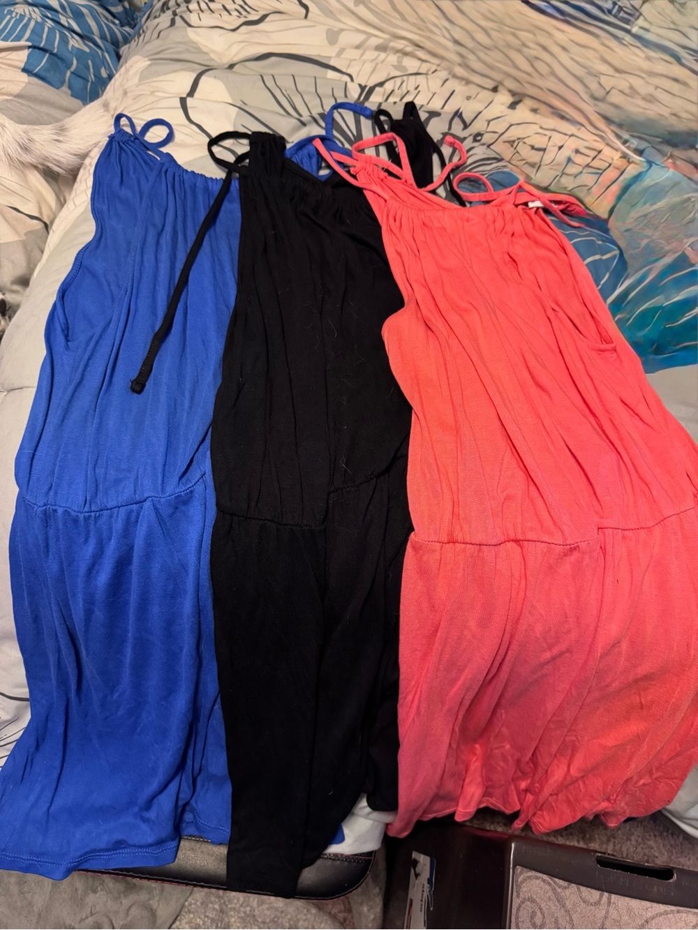 Old Navy Three-Pack Spaghetti-Strap Midi Dresses — Blue, Black, Coral